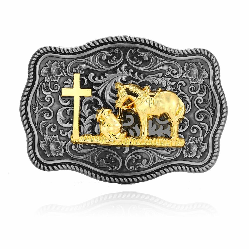 2732 Belt Buckle Western Cowboy Cross Rider Prayer Belt Buckles Bull Belt